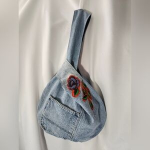 Embroidered Denim Shoulder Bag